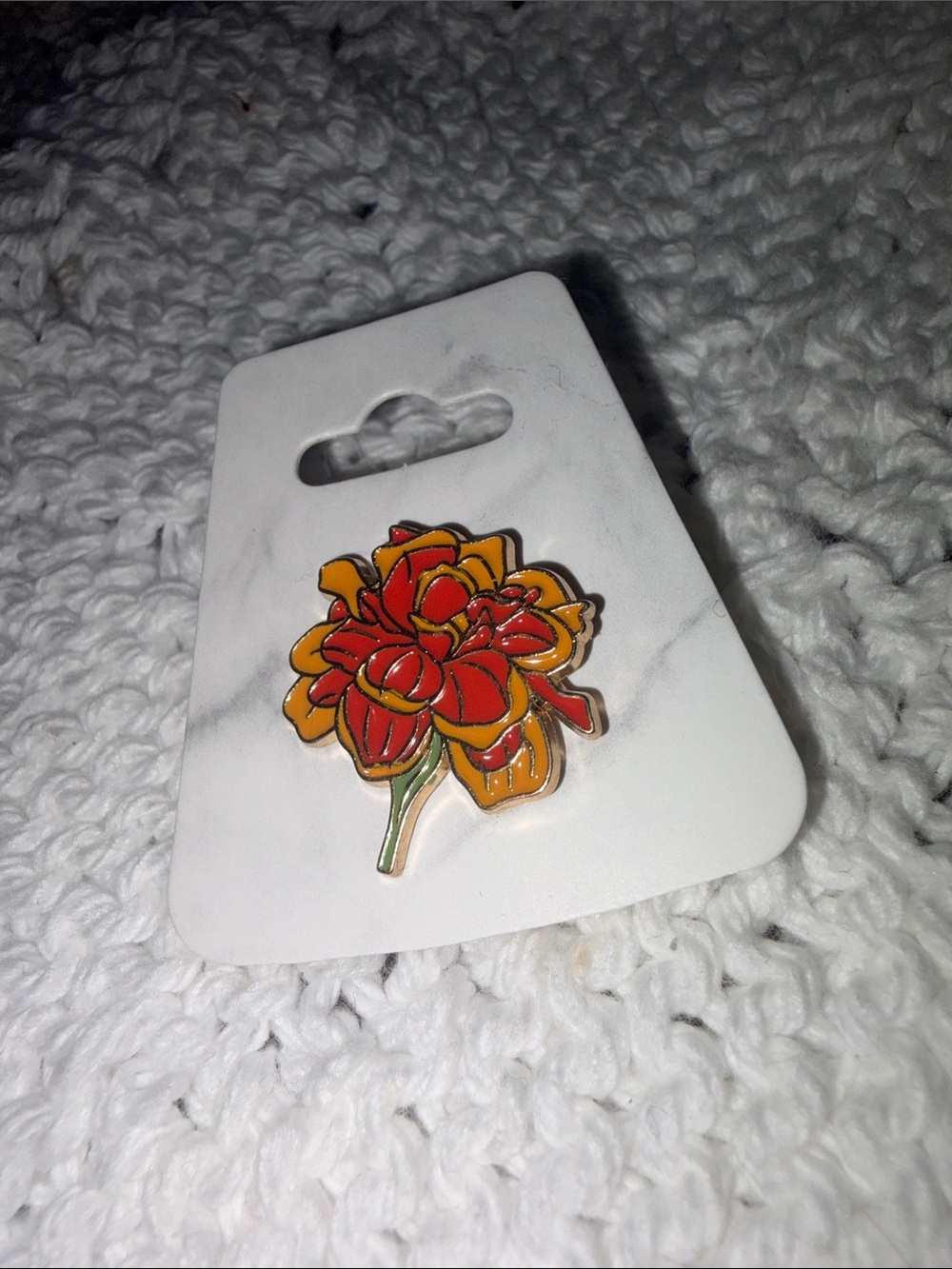 Red and Orange Marigold Flower Enamel Pin NWT